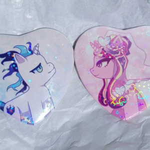 The Bride and The Ugly Groom Inspired 2.25“ Holographic Heart Button Set